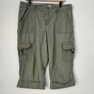Vintage Faded Glory Womens Green Cargo Capri Pant Cuffed Utility Outdoor Size 16